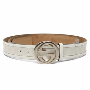 GUCCI Authentic Cream GG Plus Coated Canvas Leather Interlocking G Belt 85/34